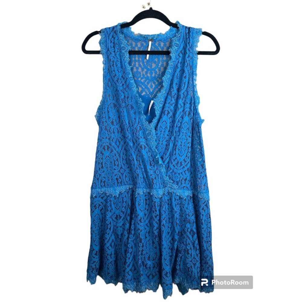 Free People Blue Slip V Neck Sleeveless Lace Heart In Two Dress Size Small